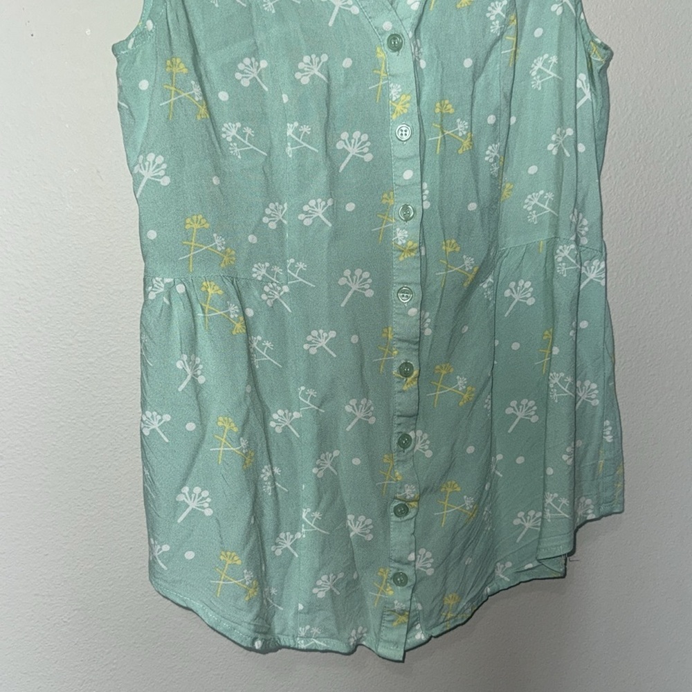 ModCloth Retro Sleeveless Mint Green Tank Floral Button Up Dandelions XS - Picture 3 of 9